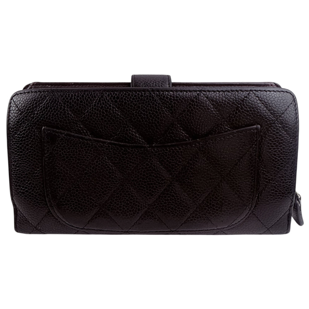 LHQ1354 CHANEL Caviar Leather Black Long Zippy Purse LHQ1354