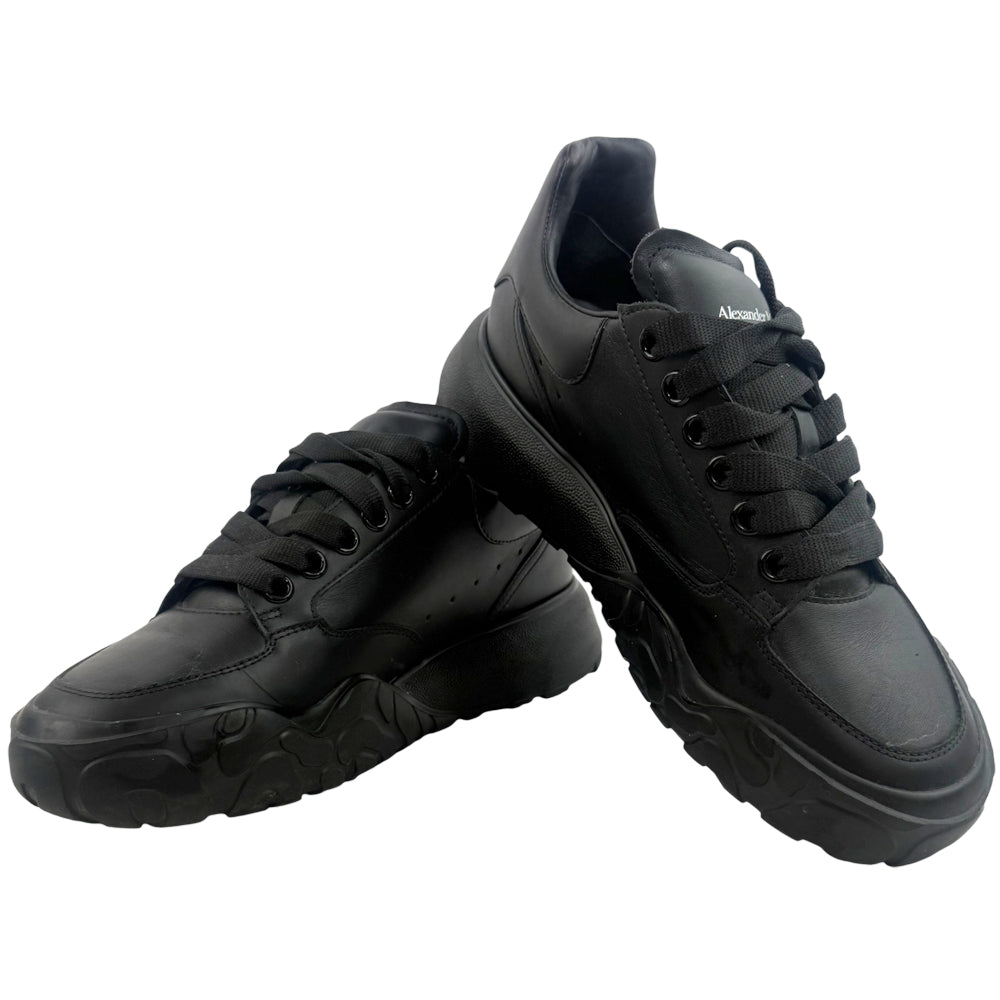 ALEXANDER McQUEEN Black Leather Court Trainers Size 6 LHQ1360