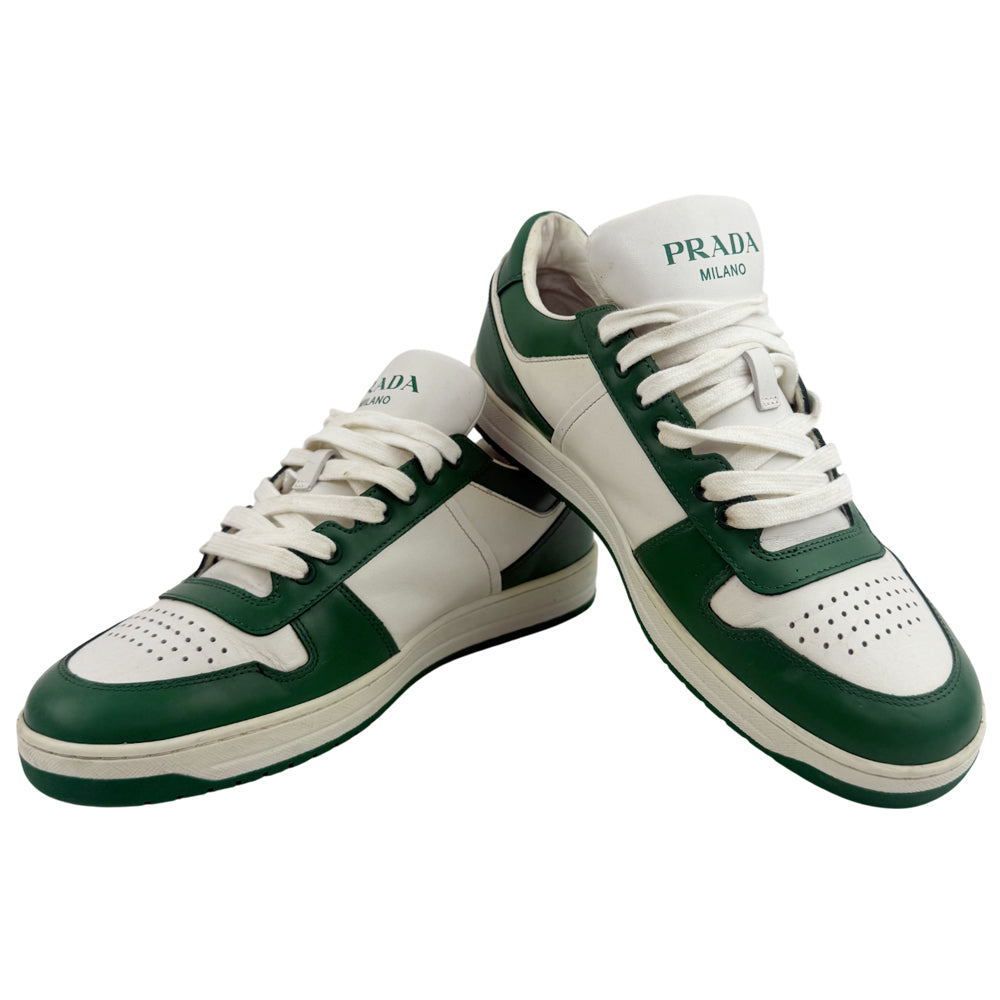 PRADA Downtown White & Green Leather Trainers Size 6 LHQ1363