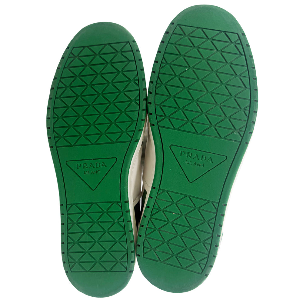 PRADA Downtown White & Green Leather Trainers Size 6 LHQ1363