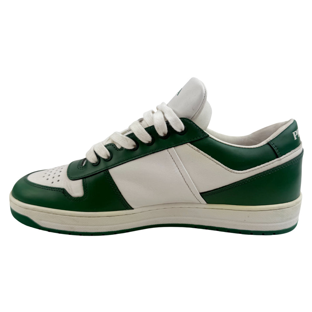 PRADA Downtown White & Green Leather Trainers Size 6 LHQ1363