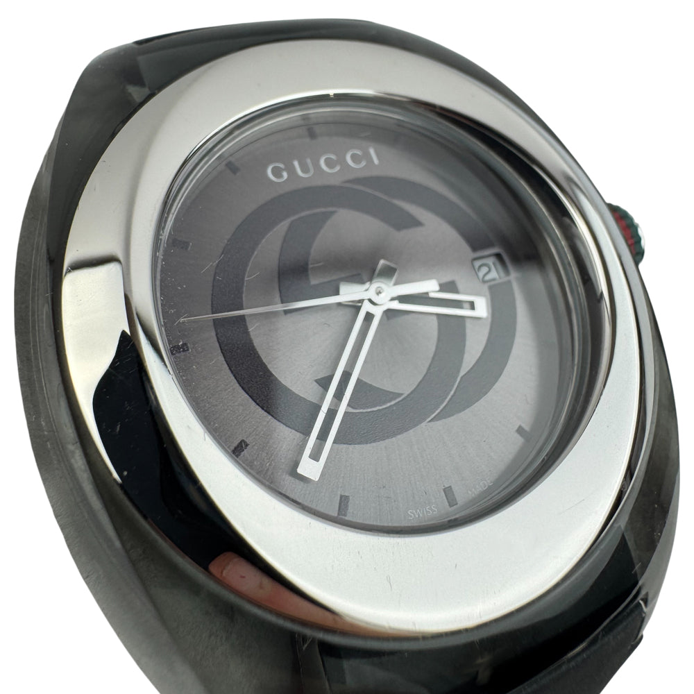 GUCCI Sync Black Dial Black Rubber Sherry Strap Mens Watch LHQ1403
