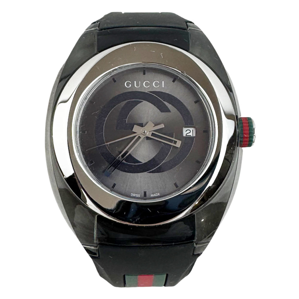 GUCCI Sync Black Dial Black Rubber Sherry Strap Mens Watch LHQ1403