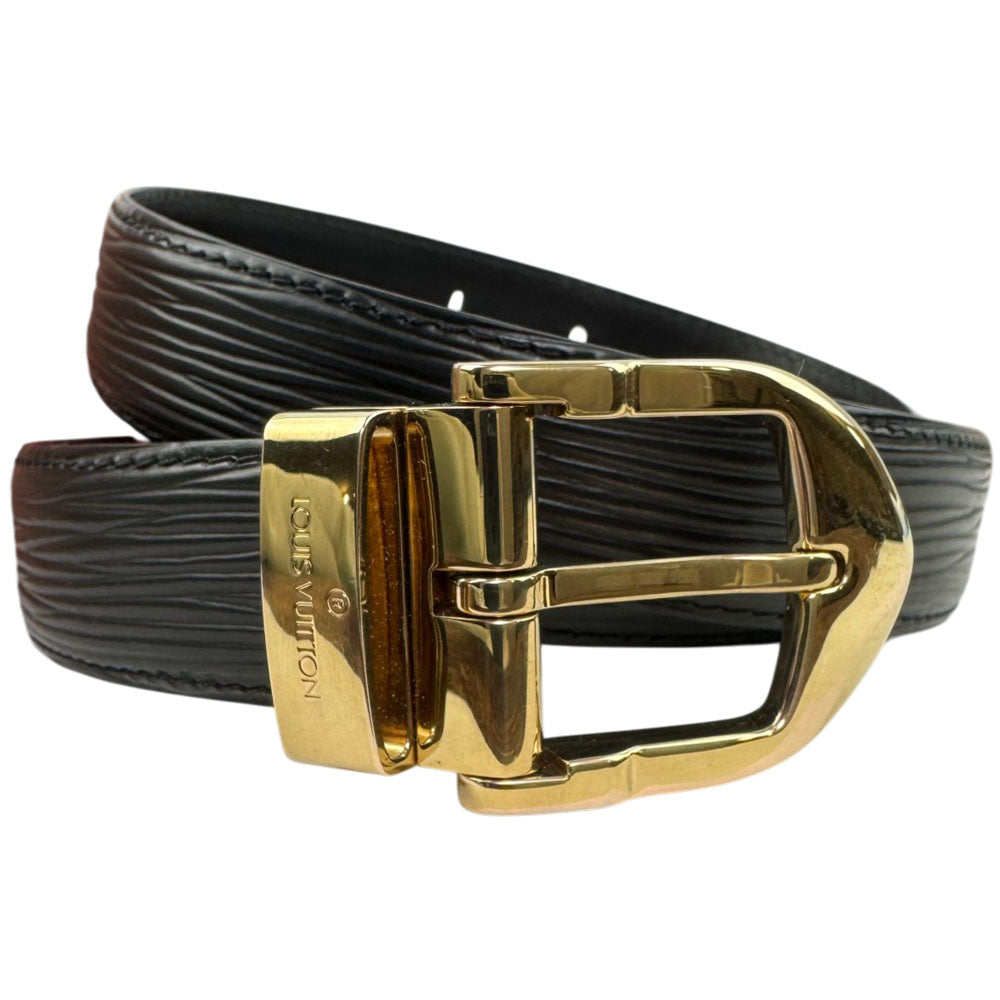 LOUIS VUITTON Black/Red Twin Set Epi Leather Belts Size 34"/44" LHQ1408