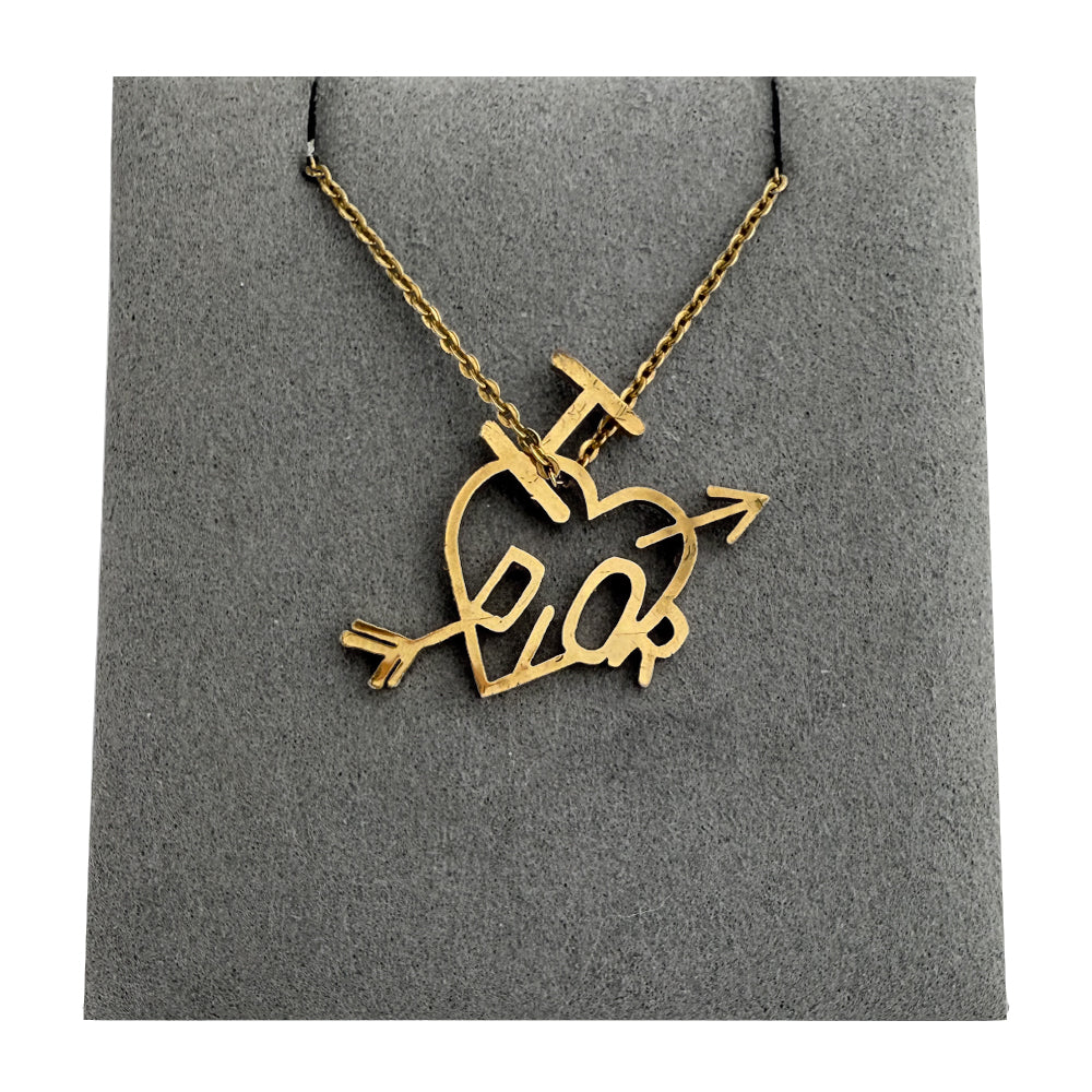 LHQ1418 CHRISTIAN DIOR Heart & Arrow Gold Necklace LHQ1418
