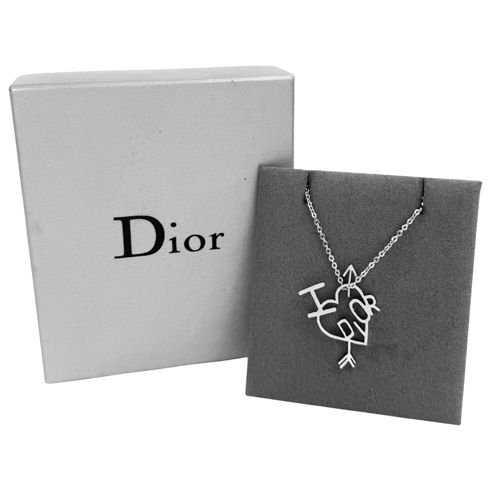 CHRISTIAN DIOR Heart & Arrow Silver Necklace LHQ1422