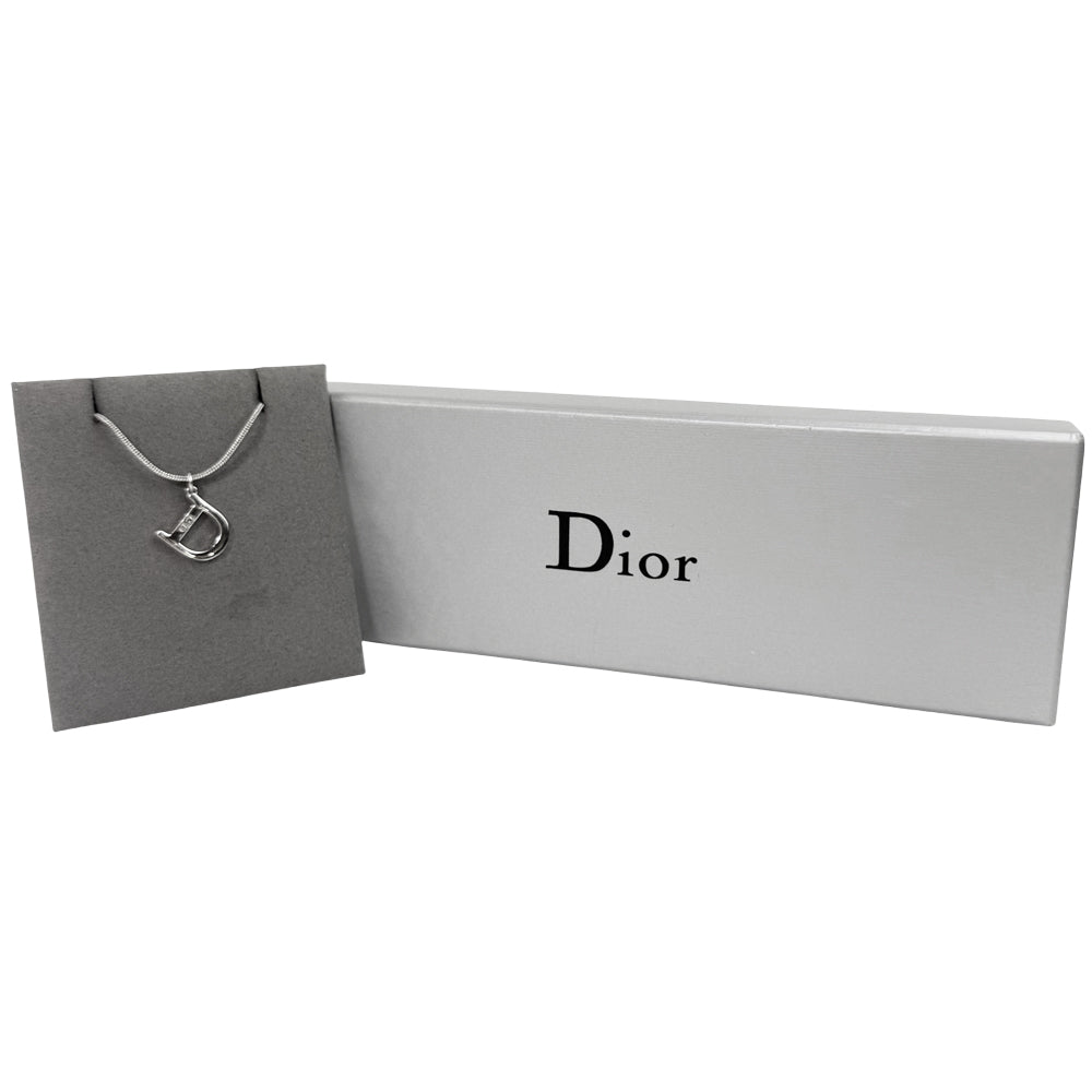 CHRISTIAN DIOR D Silver Necklace LHQ1424