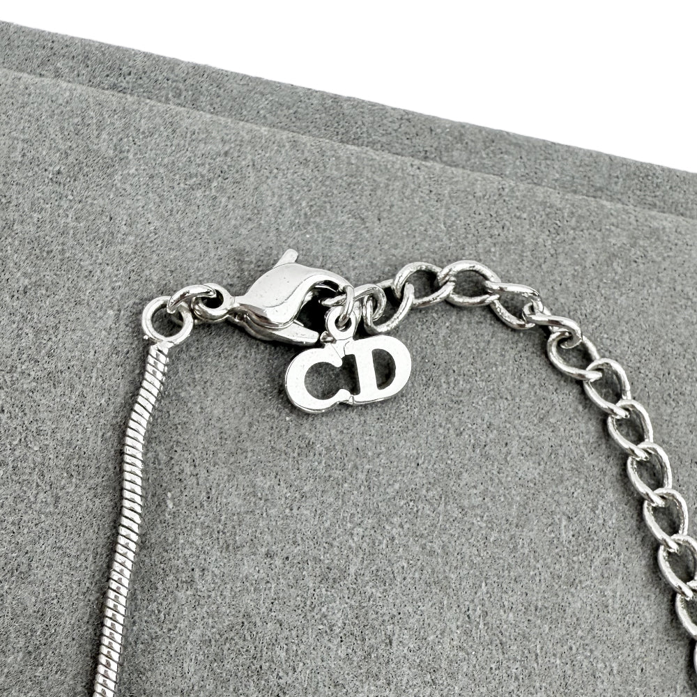 CHRISTIAN DIOR D Silver Necklace LHQ1424