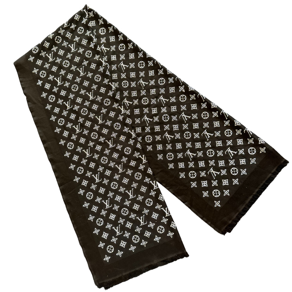 LOUIS VUITTON Monogram Black/Silver Shine scarf LHQ1440