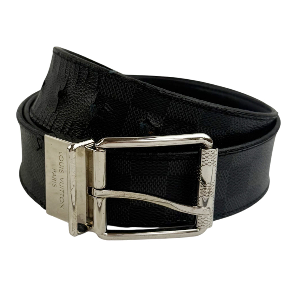 LOUIS VUITTON Damier Graphite Reversible Santur Mens Belt Size 36" LHQ1442