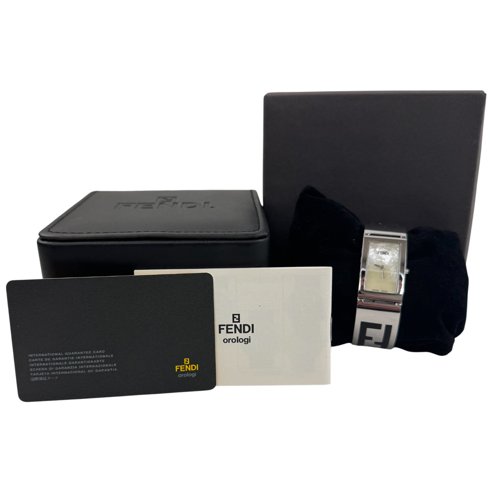 FENDI Silver Pearl Dial Stainless Steel Bangle Watch LHQ1444