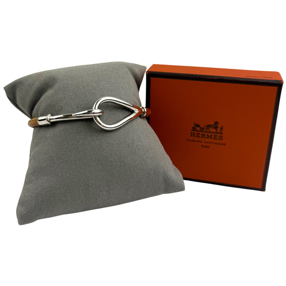 HERMES Hook Silver & Leather Bracelet LHQ1445
