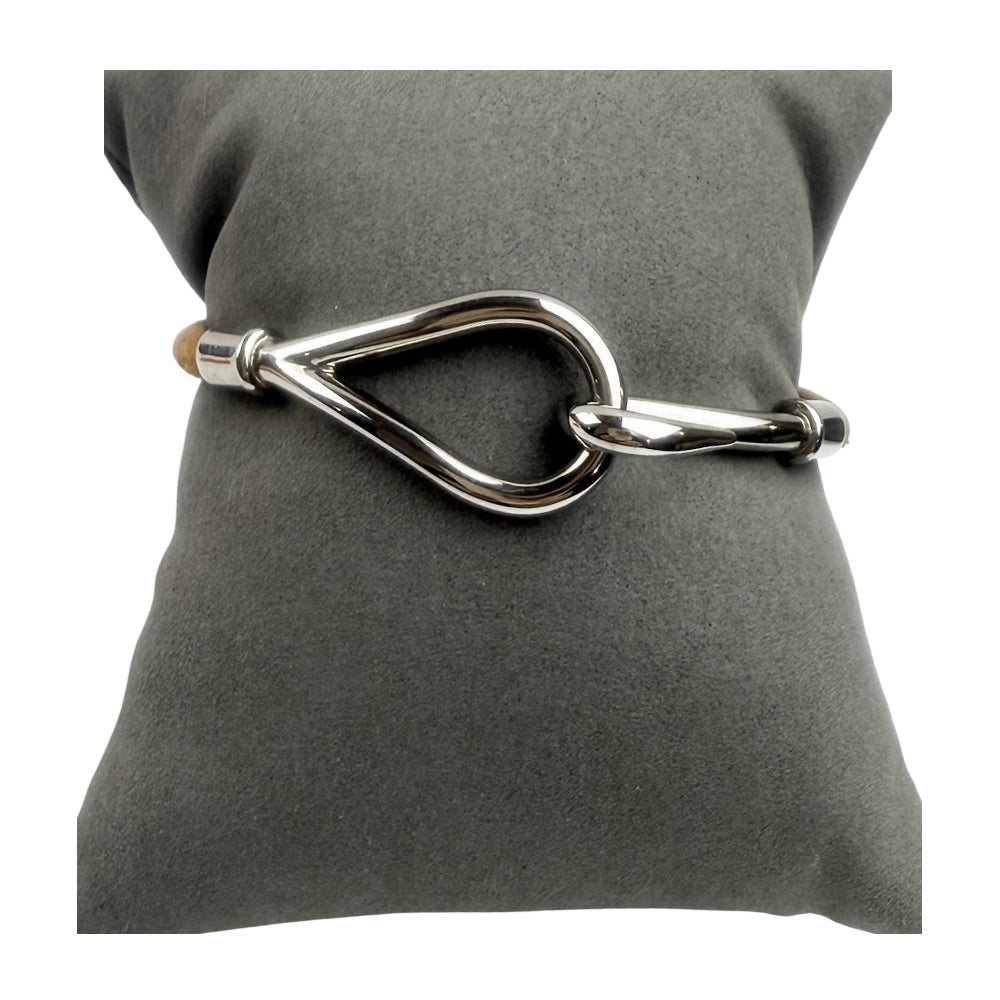 HERMES Hook Silver & Leather Bracelet LHQ1445