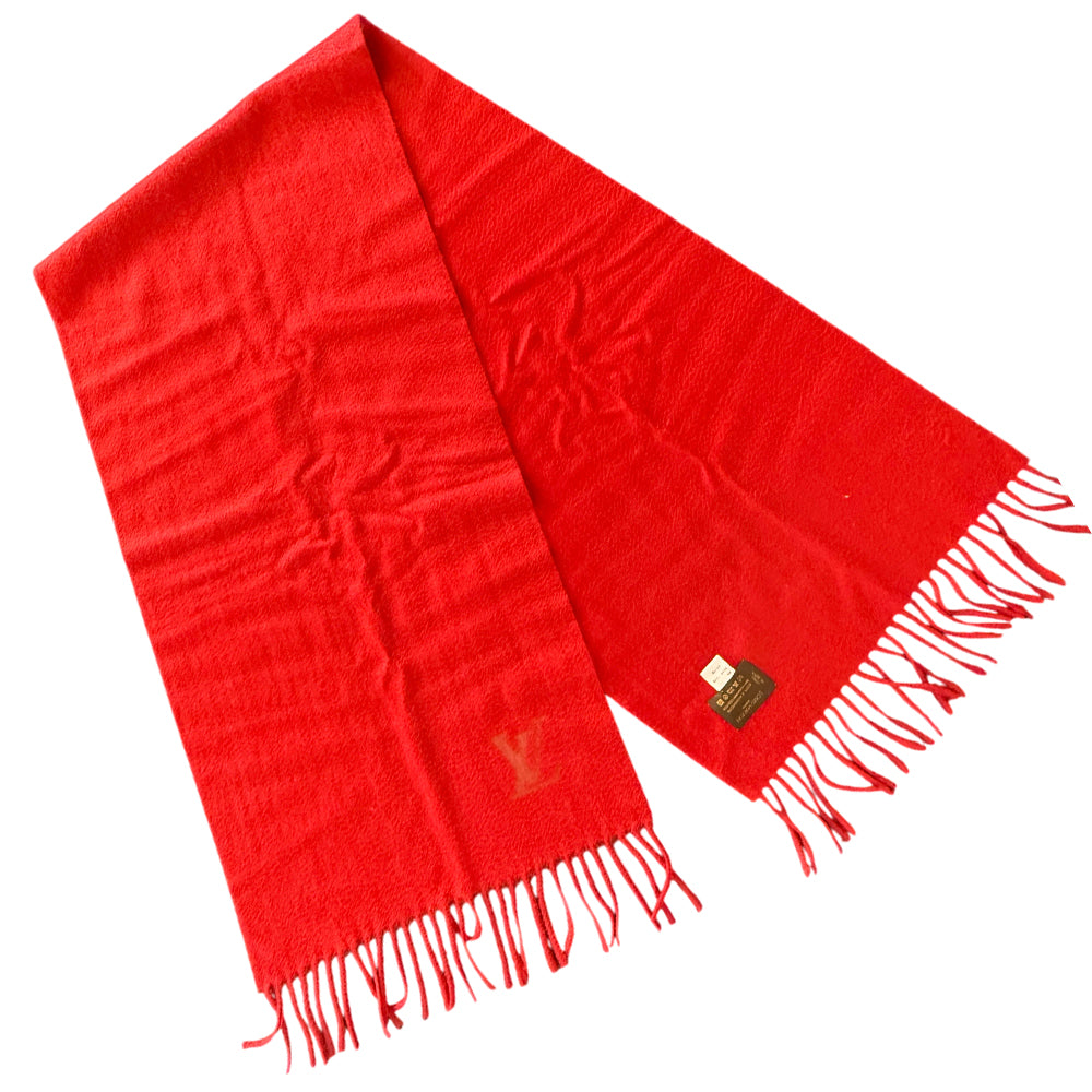 LOUIS VUITTON LV Red Cashmere Scarf LHQ1452