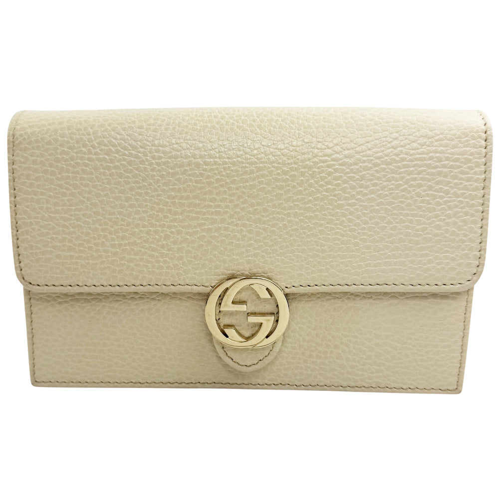 GUCCI GG Cream Leather Shoulder Clutch Bag LHQ1465