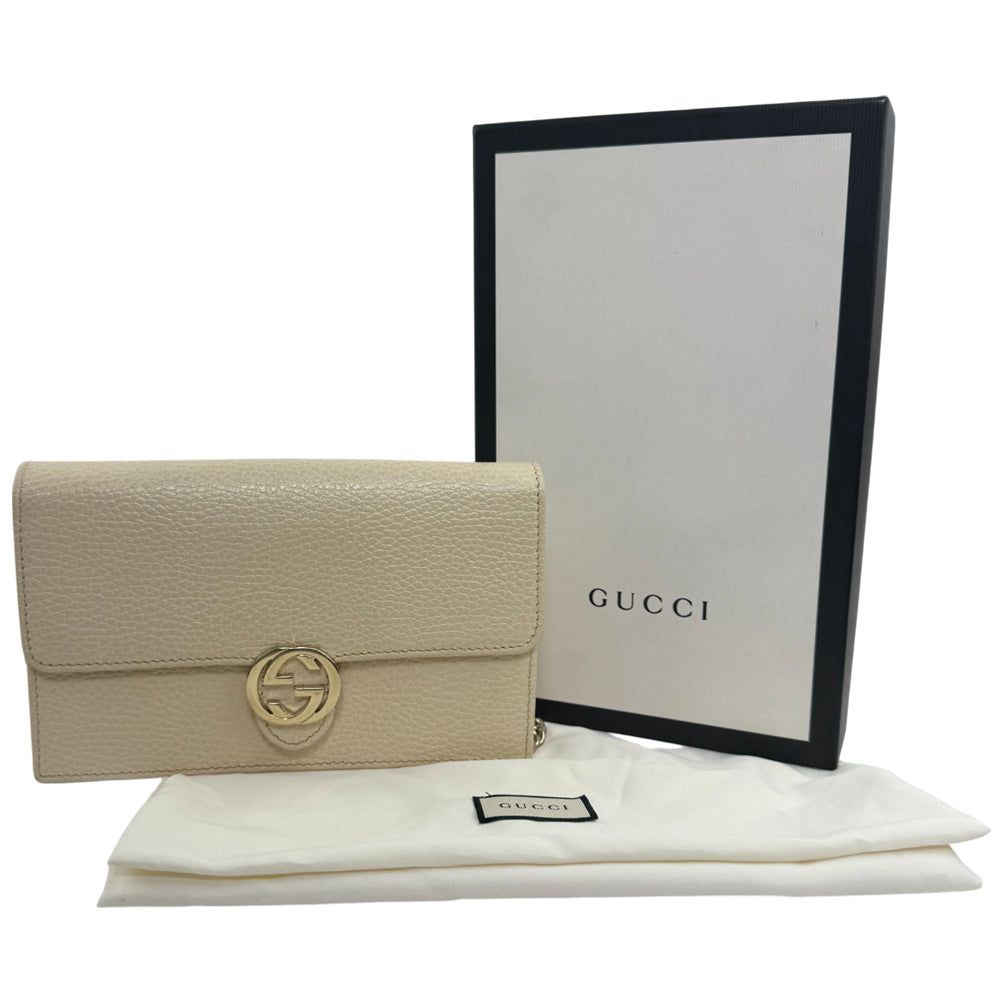 GUCCI GG Cream Leather Shoulder Clutch Bag LHQ1465