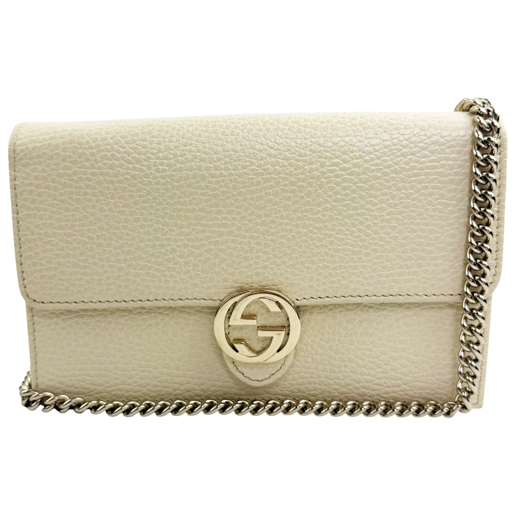 GUCCI GG Cream Leather Shoulder Clutch Bag LHQ1465