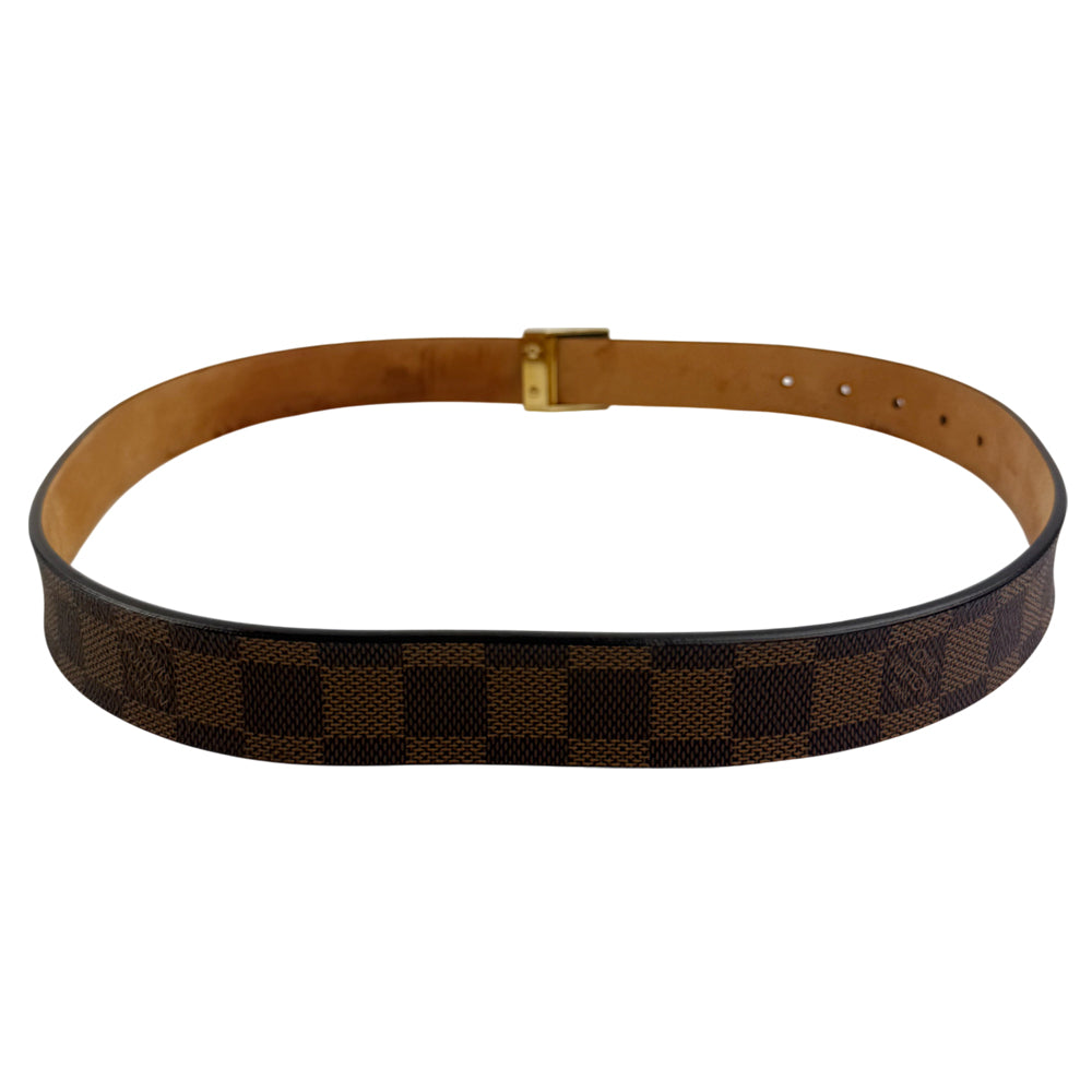 LOUIS VUITTON Damier Ebene Santur Carre Gold Buckle Belt Size 32" LHQ1478