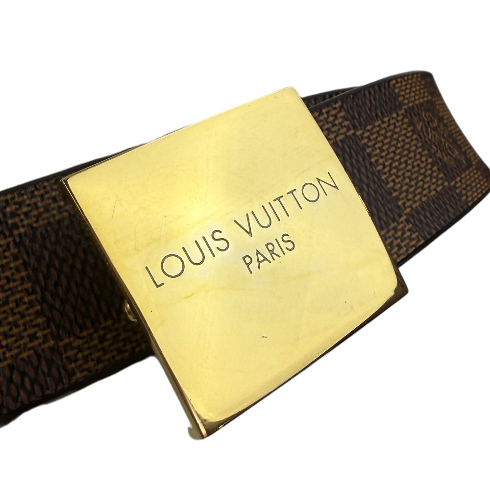 LOUIS VUITTON Damier Ebene Santur Carre Gold Buckle Belt Size 32" LHQ1478