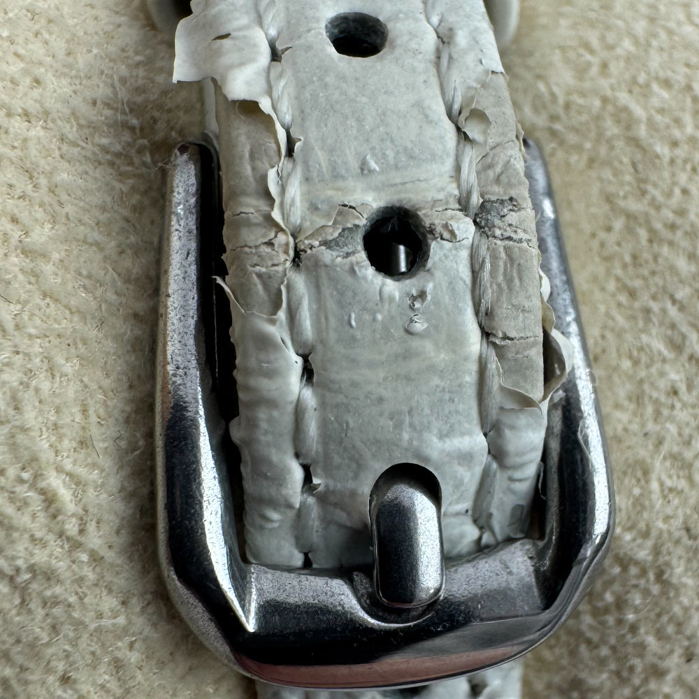 LOUIS VUITTON Brown Dial Tambour White Leather Strap Watch LHQ1479