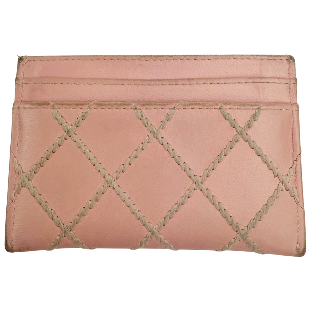 CHANEL Pink Matelasse Leather Card Holder LHQ1480