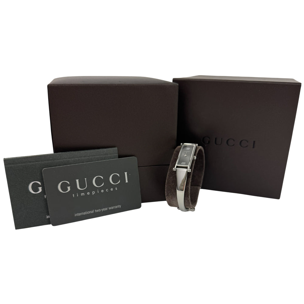 GUCCI Silver Grey Dial Stainless Steel Bangle Watch LHQ1486