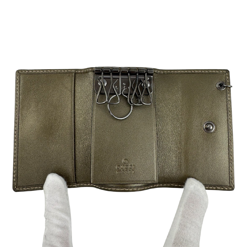 GUCCI Dark Gold GG Canvas 6 Key Holder LHQ1495