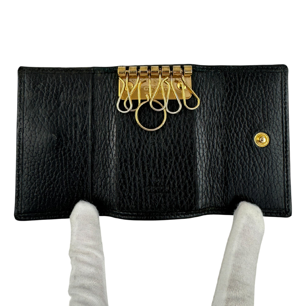 GUCCI GG Black Leather 6 Point Key Holder LHQ1505