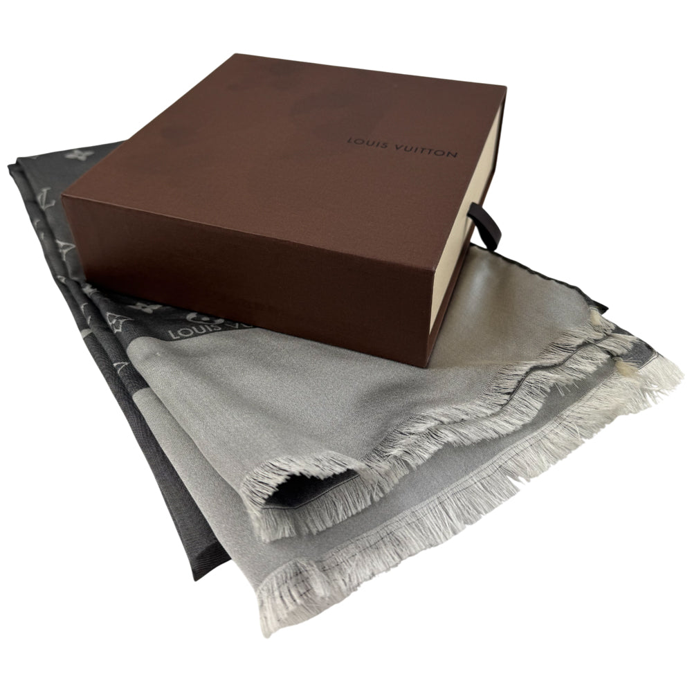 LOUIS VUITTON Grey Silk Scarf LHQ1517