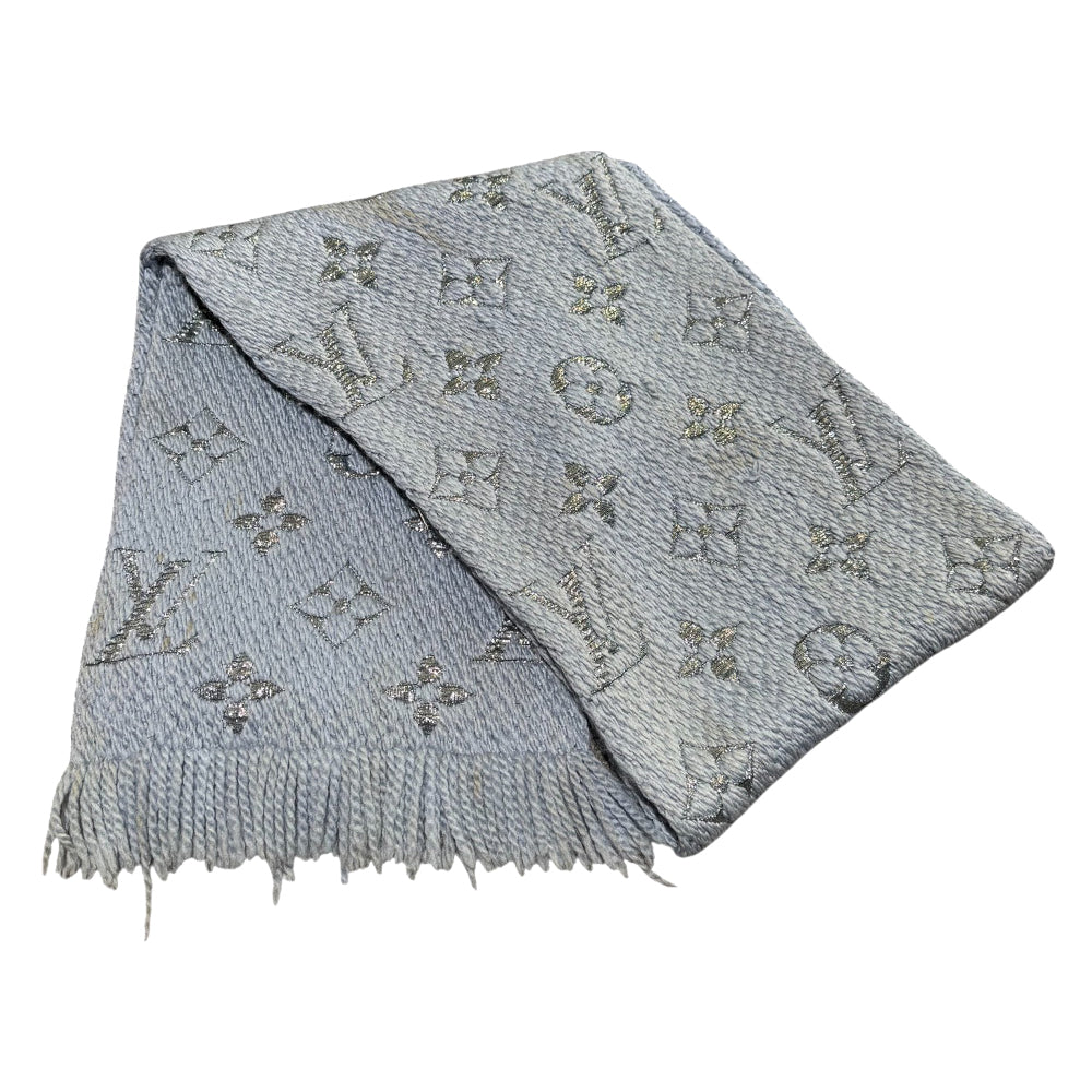 LOUIS VUITTON Monogram Scarf Blue & Silver LHQ154