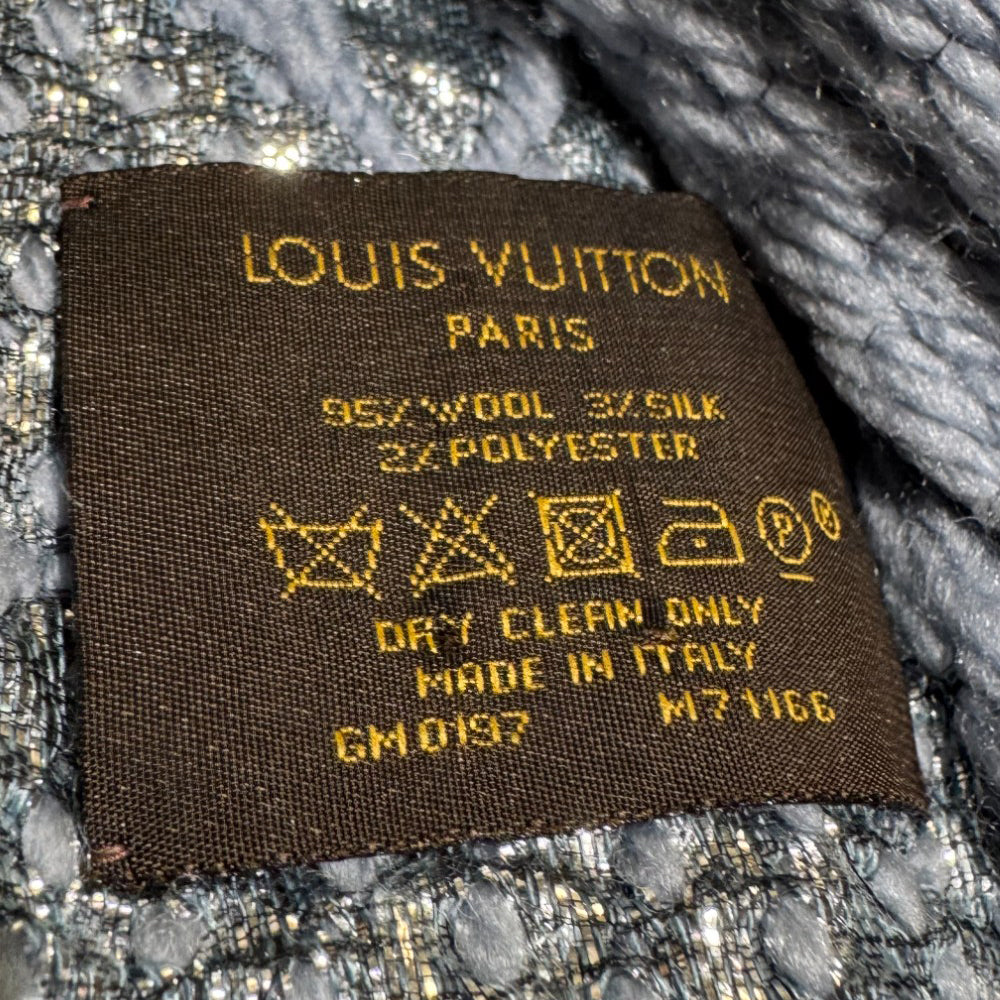 LOUIS VUITTON Monogram Scarf Blue & Silver LHQ154