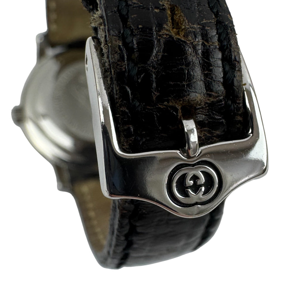 GUCCI Silver Black Leather Strap Stainless Steel Watch LHQ1547