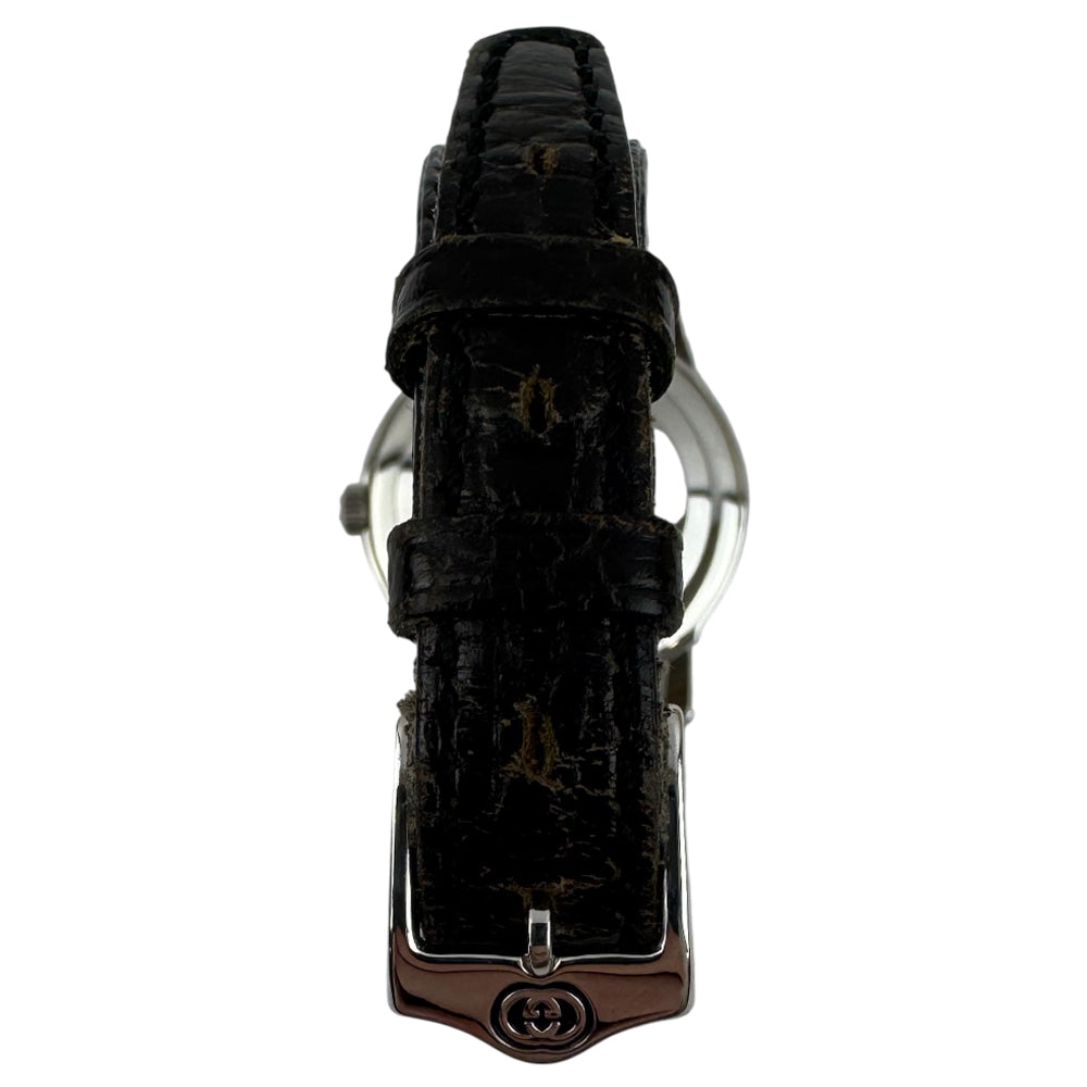 GUCCI Silver Black Leather Strap Stainless Steel Watch LHQ1547