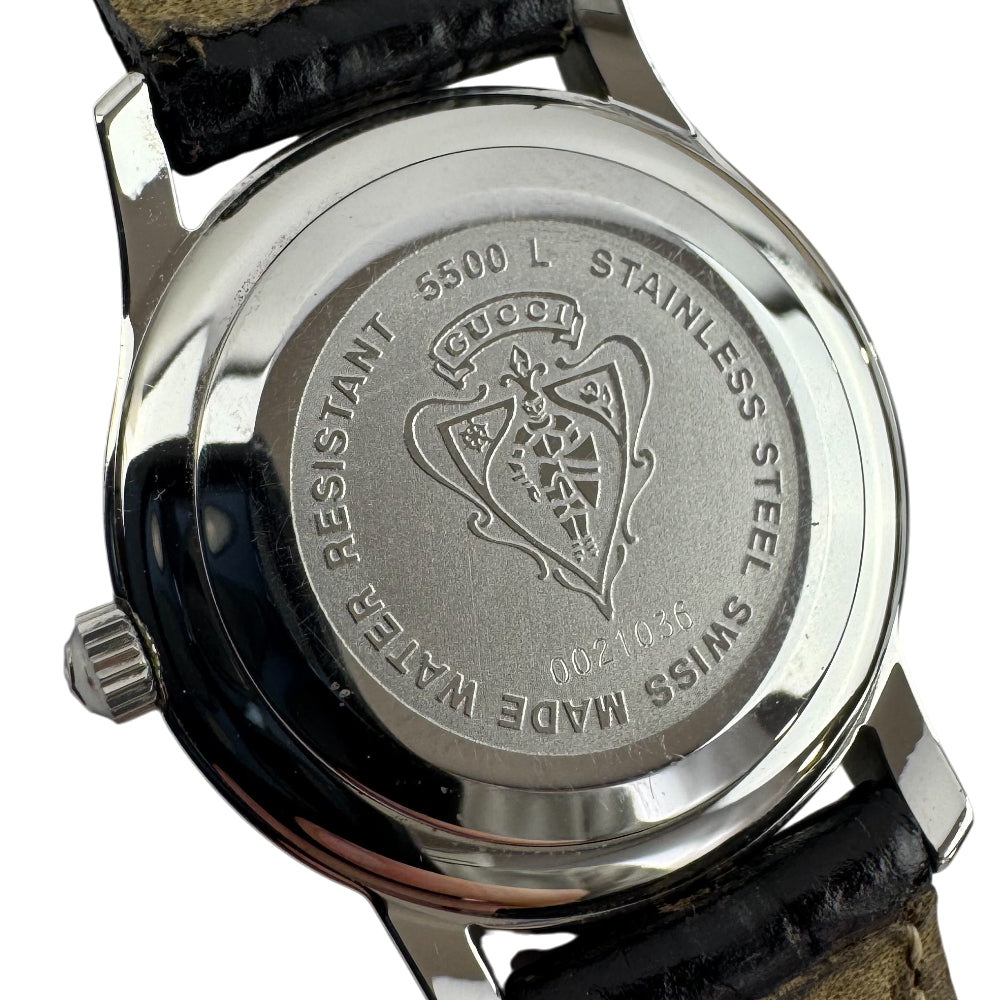 GUCCI Silver Black Leather Strap Stainless Steel Watch LHQ1547