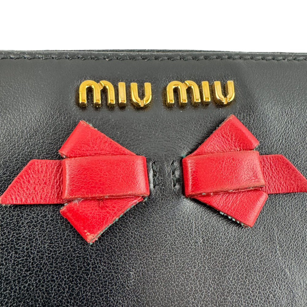 MIU MIU Black Leather Zip-Around Bow Purse LHQ1554