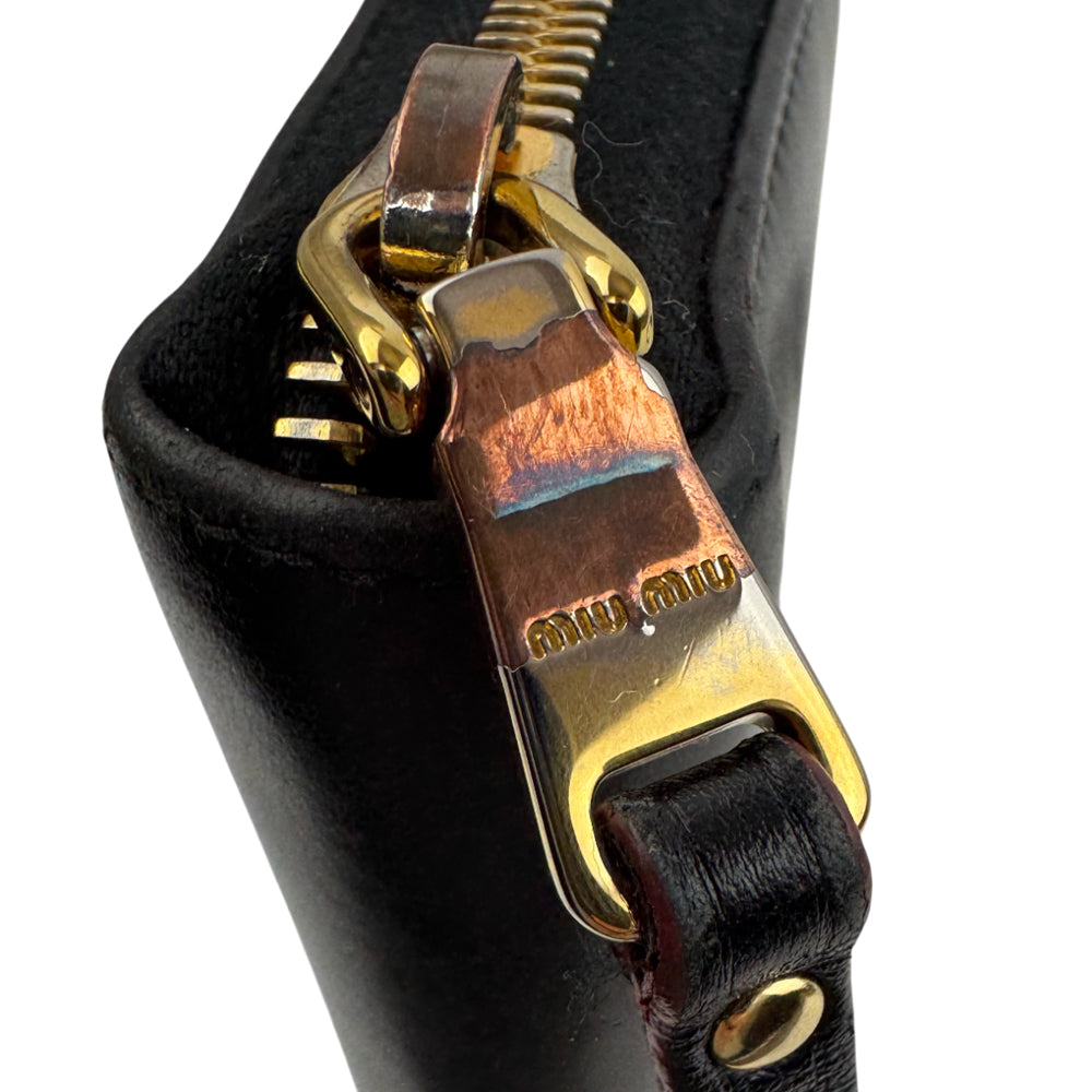 MIU MIU Black Leather Zip-Around Bow Purse LHQ1554