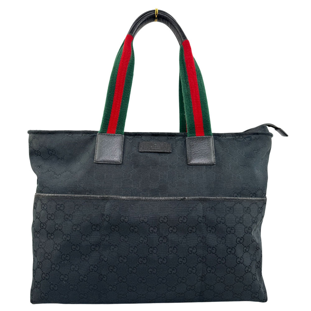 GUCCI GG Sherry Line Black Canvas Tote Shoulder Bag LHQ1559