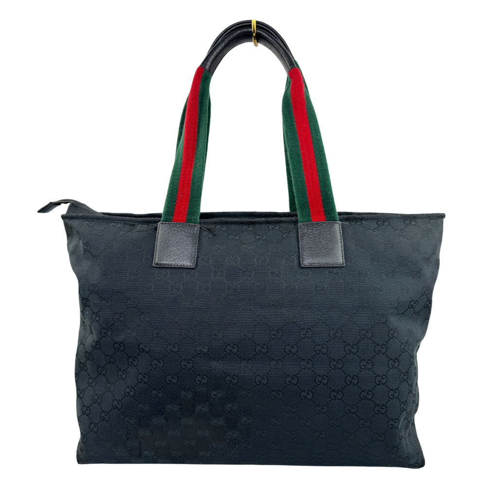 GUCCI GG Sherry Line Black Canvas Tote Shoulder Bag LHQ1559