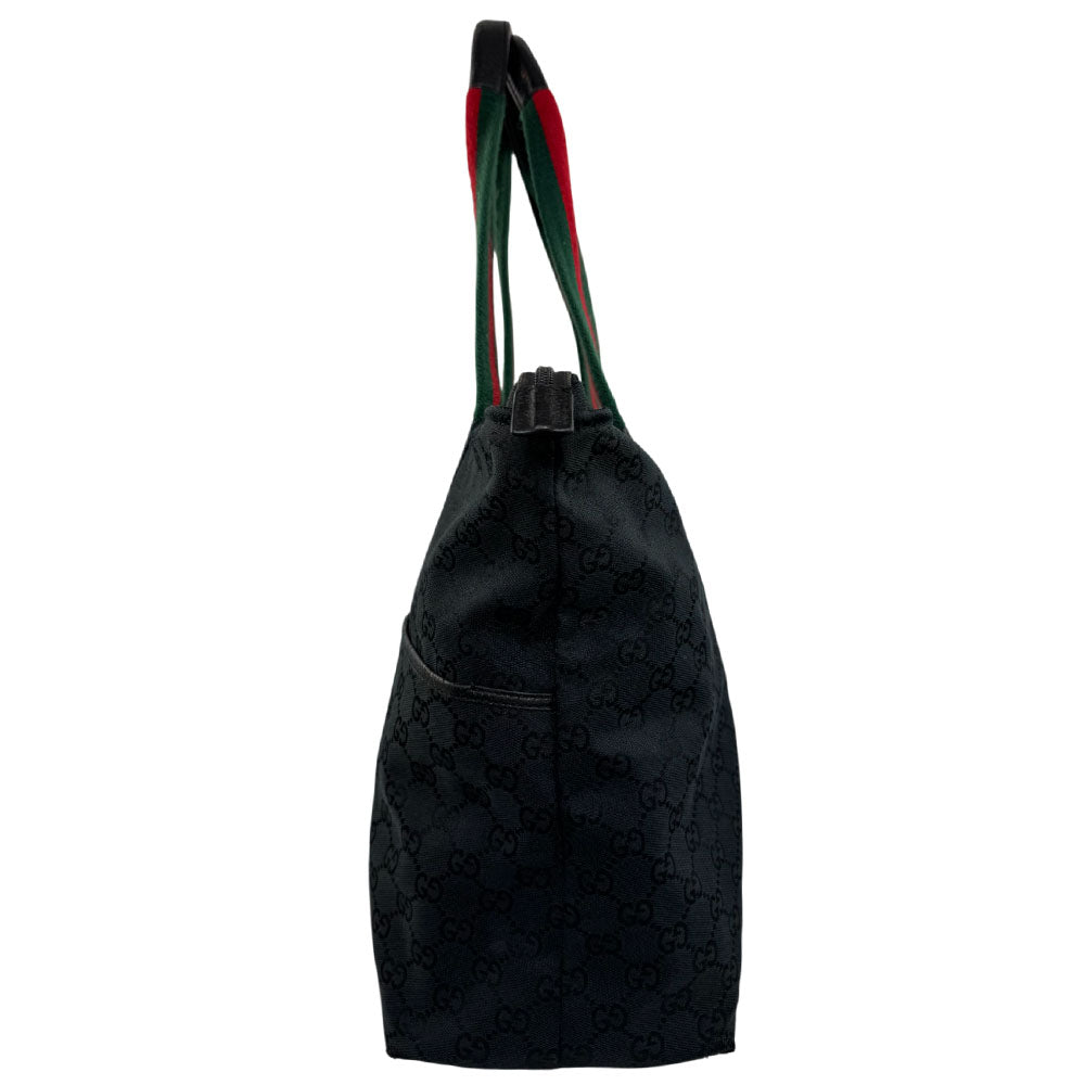 GUCCI GG Sherry Line Black Canvas Tote Shoulder Bag LHQ1559