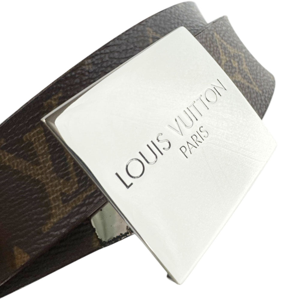 LOUIS VUITTON Monogram Santur Silver Buckle Belt Size 30" LHQ1582