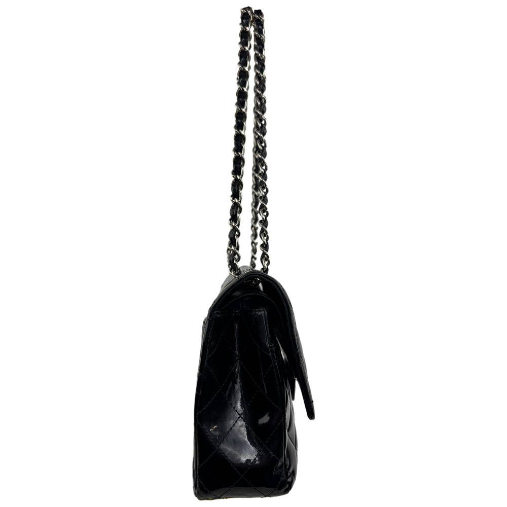 CHANEL Black Patent Leather Classic Flap Medium Crossbody Shoulder Bag LHQ1583