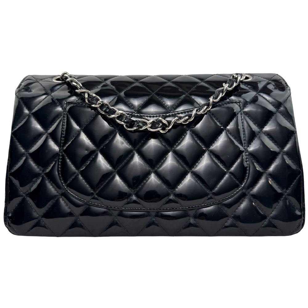 CHANEL Black Patent Leather Classic Flap Medium Crossbody Shoulder Bag LHQ1583