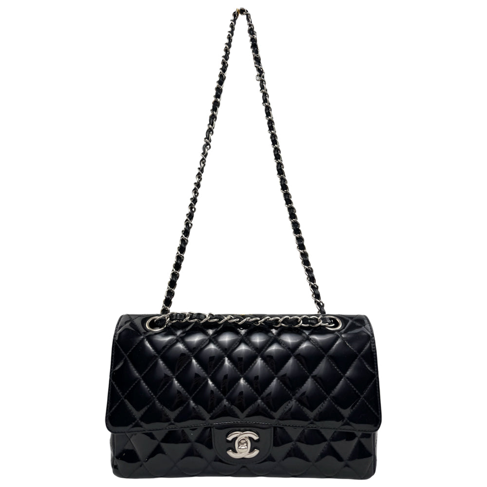 CHANEL Black Patent Leather Classic Flap Medium Crossbody Shoulder Bag LHQ1583