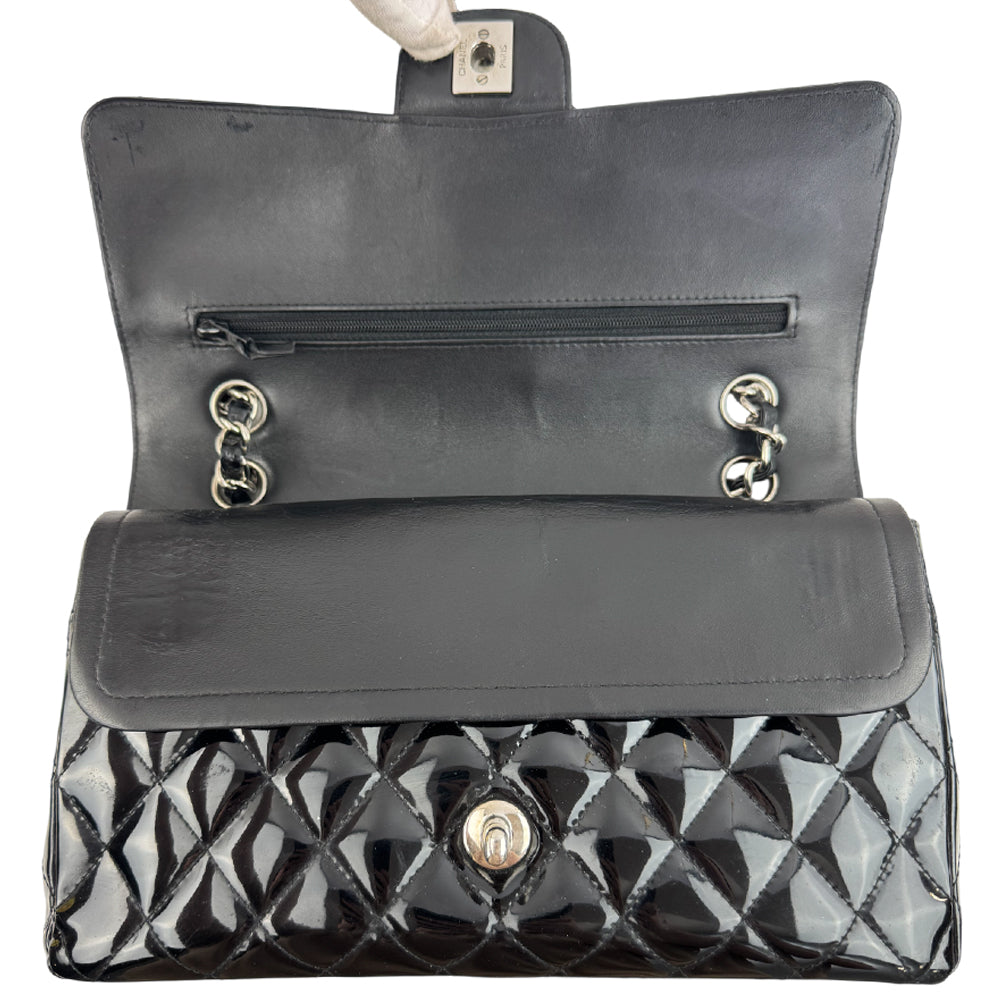 CHANEL Black Patent Leather Classic Flap Medium Crossbody Shoulder Bag LHQ1583