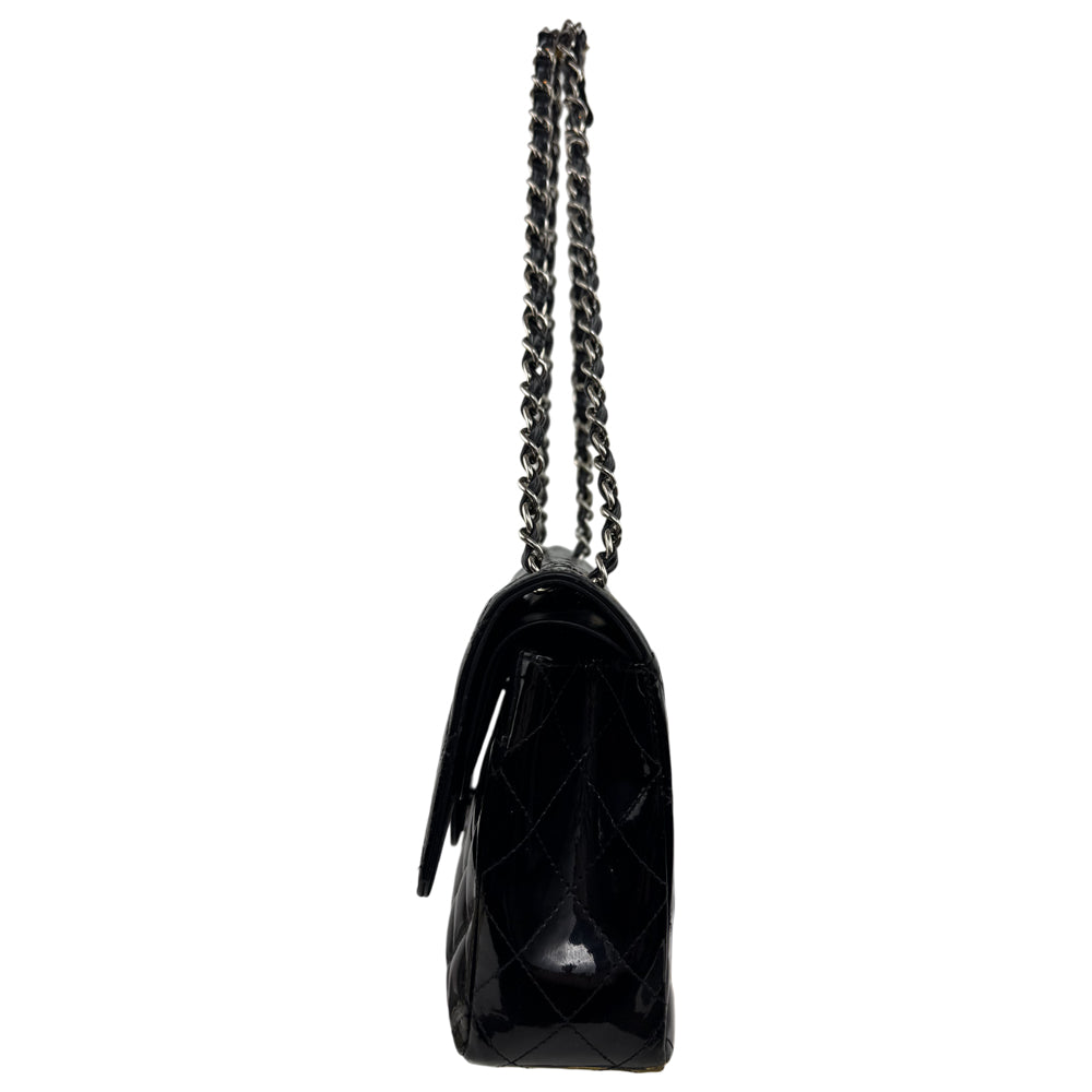 CHANEL Black Patent Leather Classic Flap Medium Crossbody Shoulder Bag LHQ1583