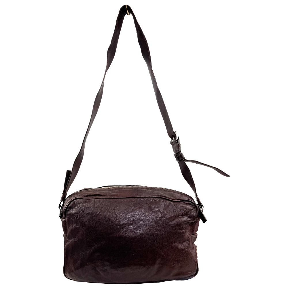 PRADA Brown Leather Crossbody Messenger Bag LHQ1596