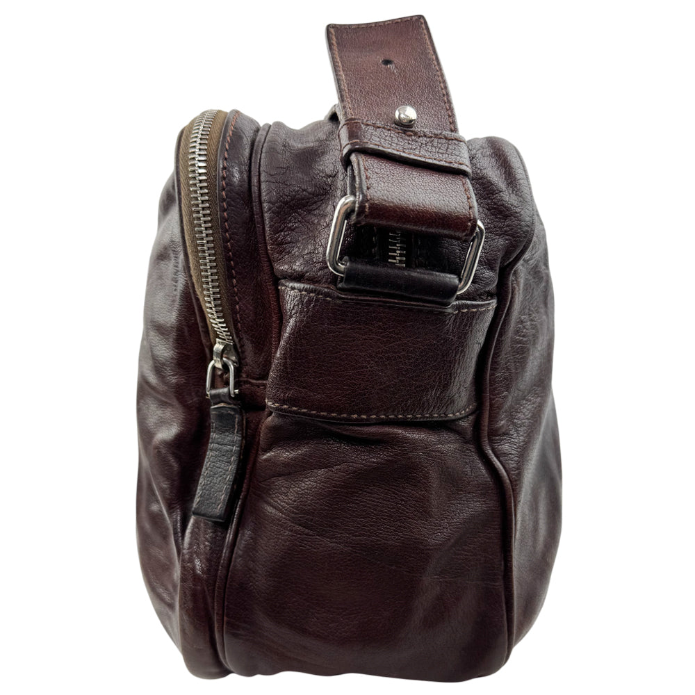 PRADA Brown Leather Crossbody Messenger Bag LHQ1596