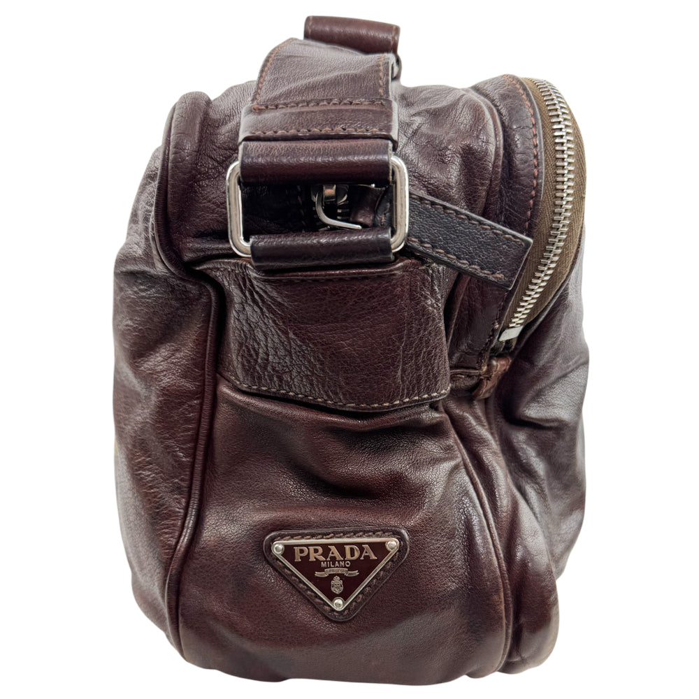 PRADA Brown Leather Crossbody Messenger Bag LHQ1596