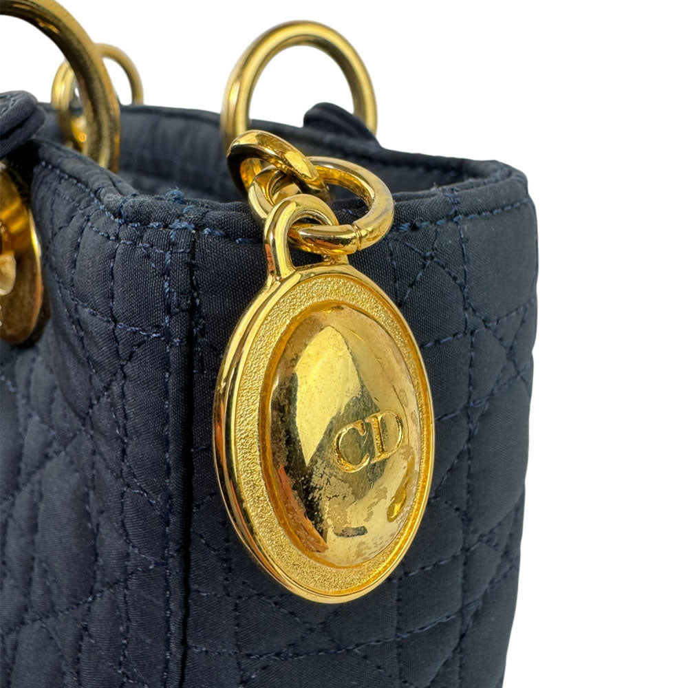 CHRISTIAN DIOR Navy Canvas Cannage Handbag LHQ1654