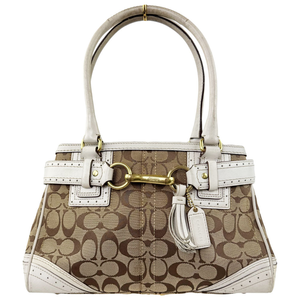 COACH Brown Hampton Signature Canvas and Leather Hand Bag LHQ1667